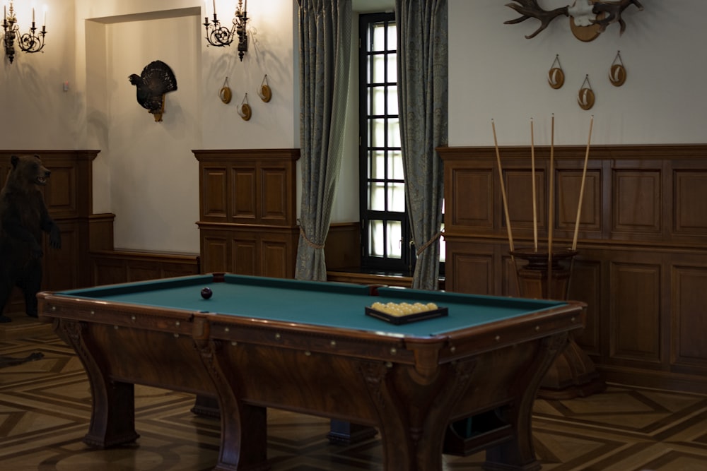 a pool table in a room