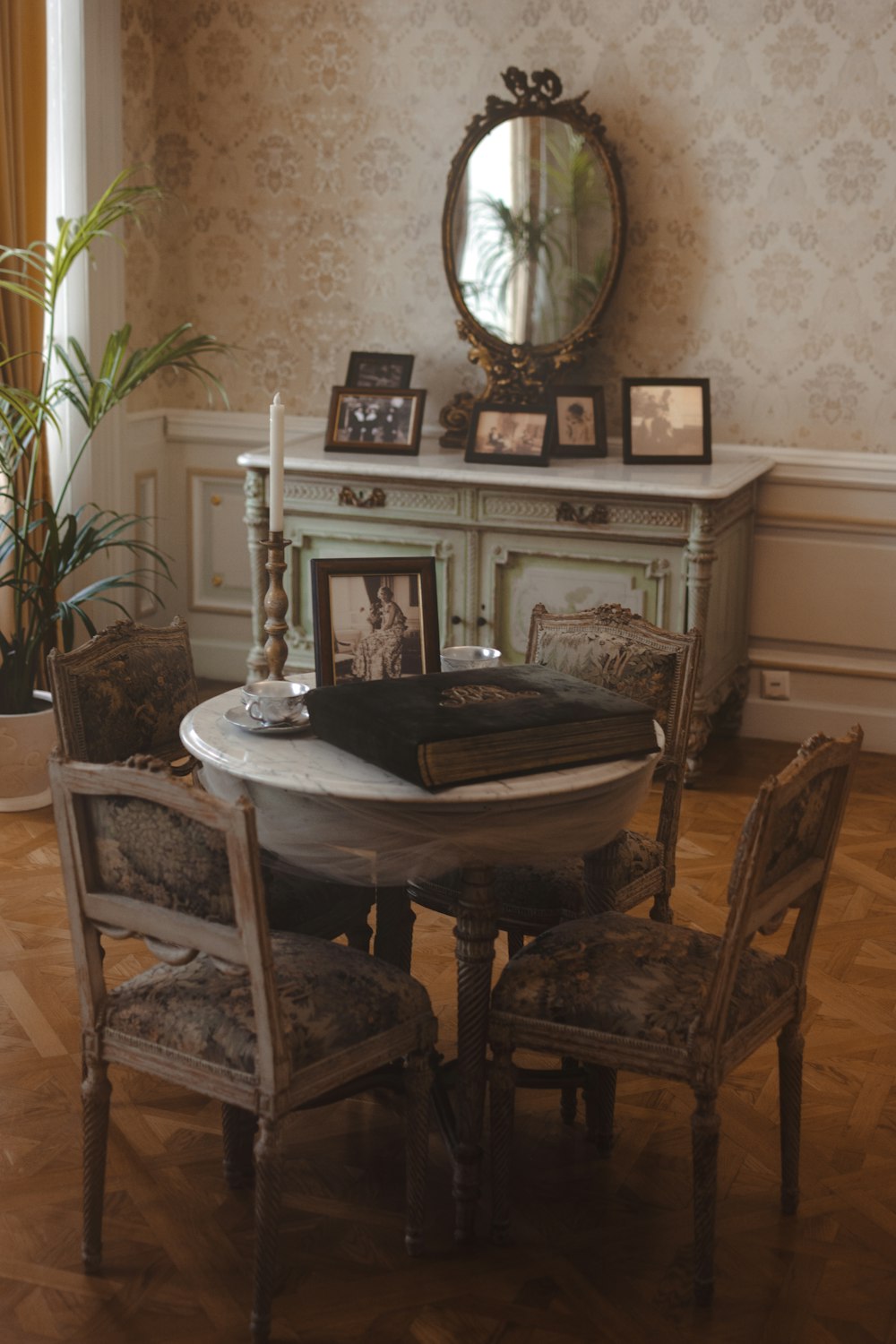 a table with chairs around it