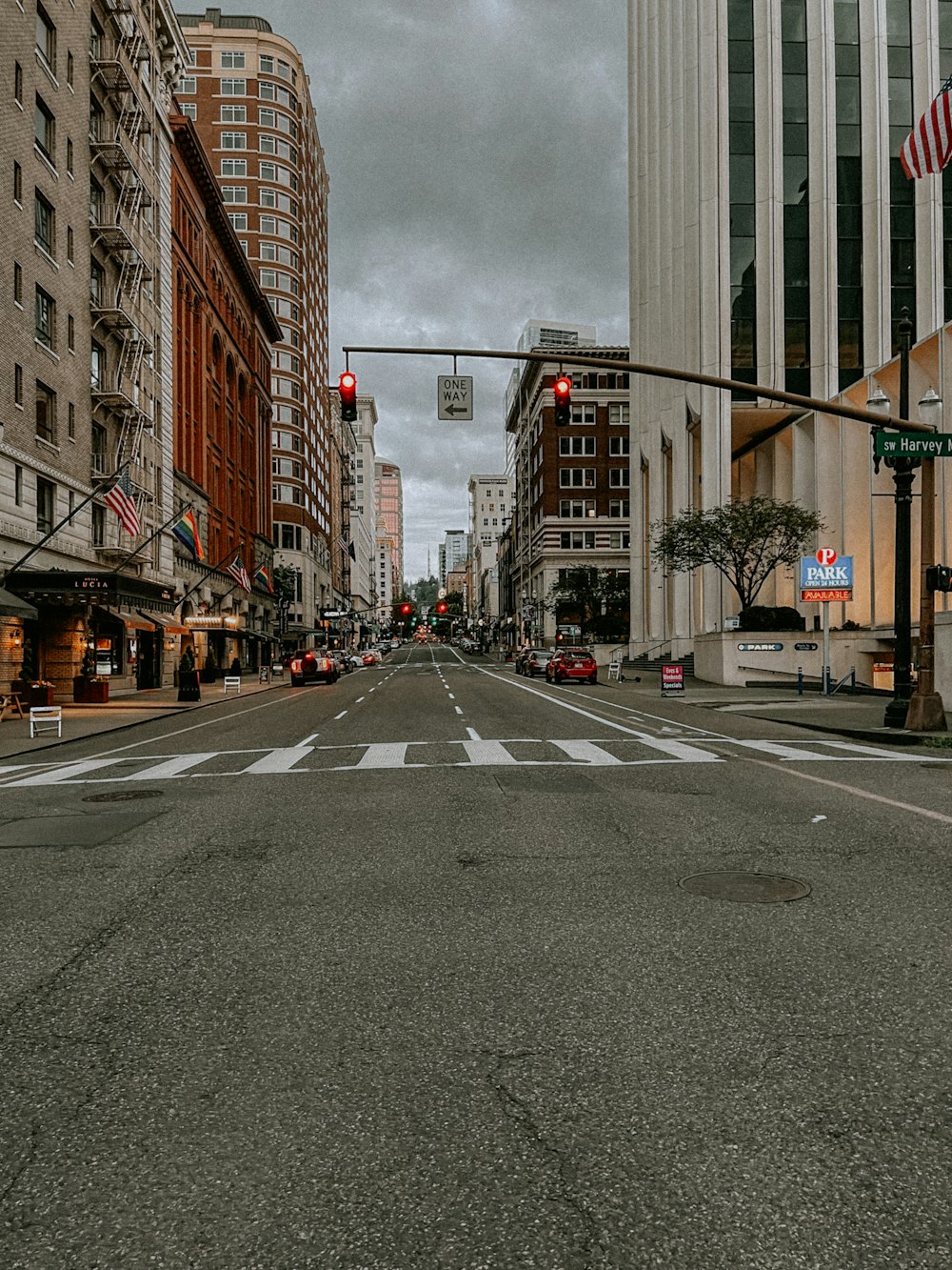 a city street with a few cars