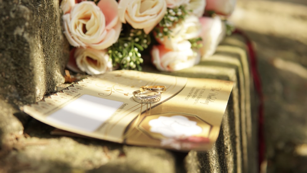 a wedding ring on a book