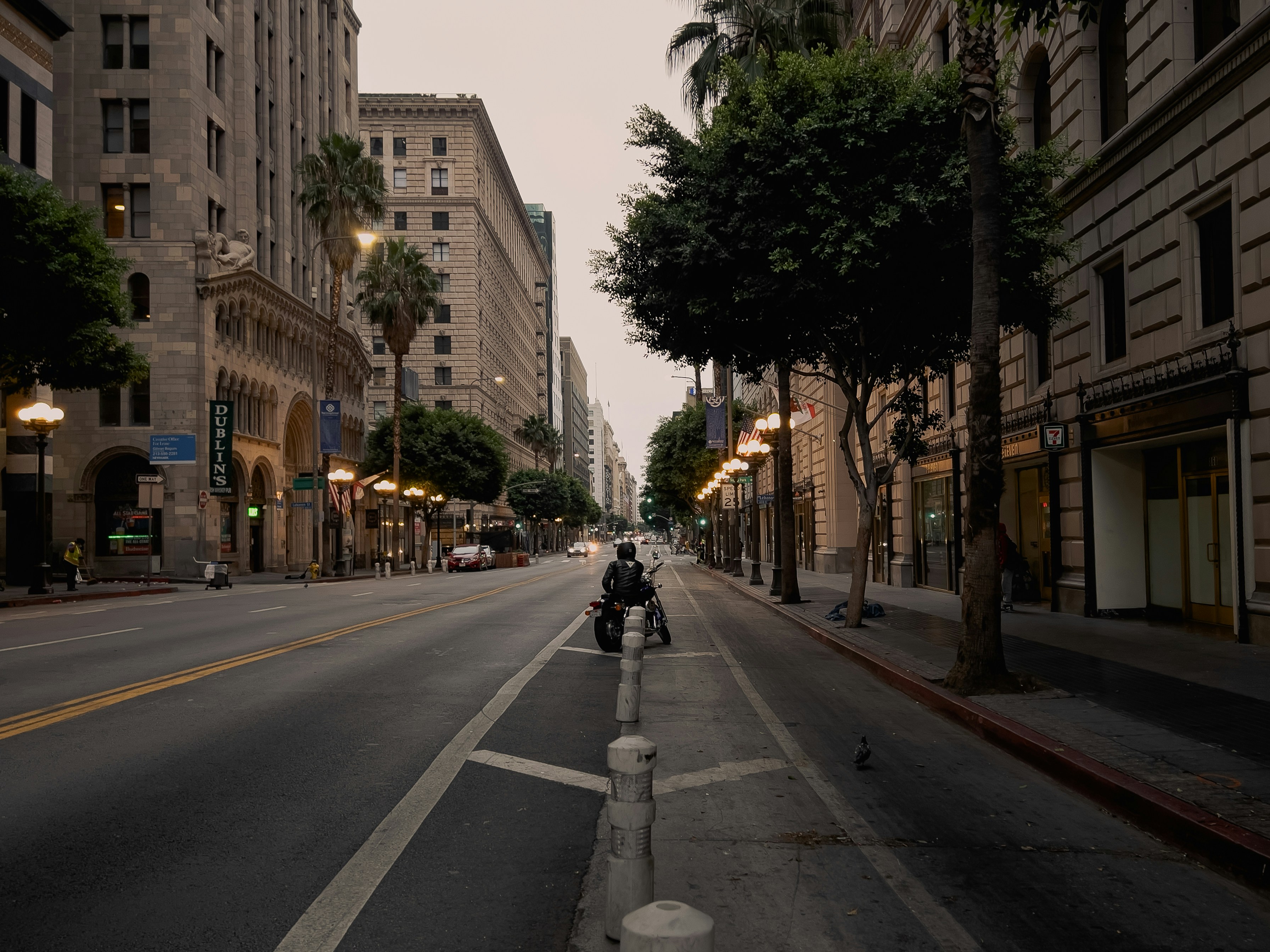 a motorcycle going down a street