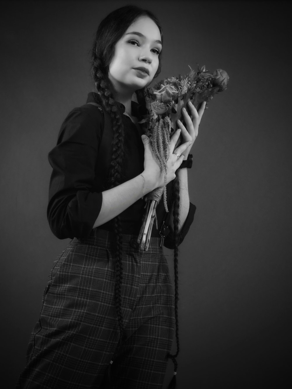 a person holding flowers