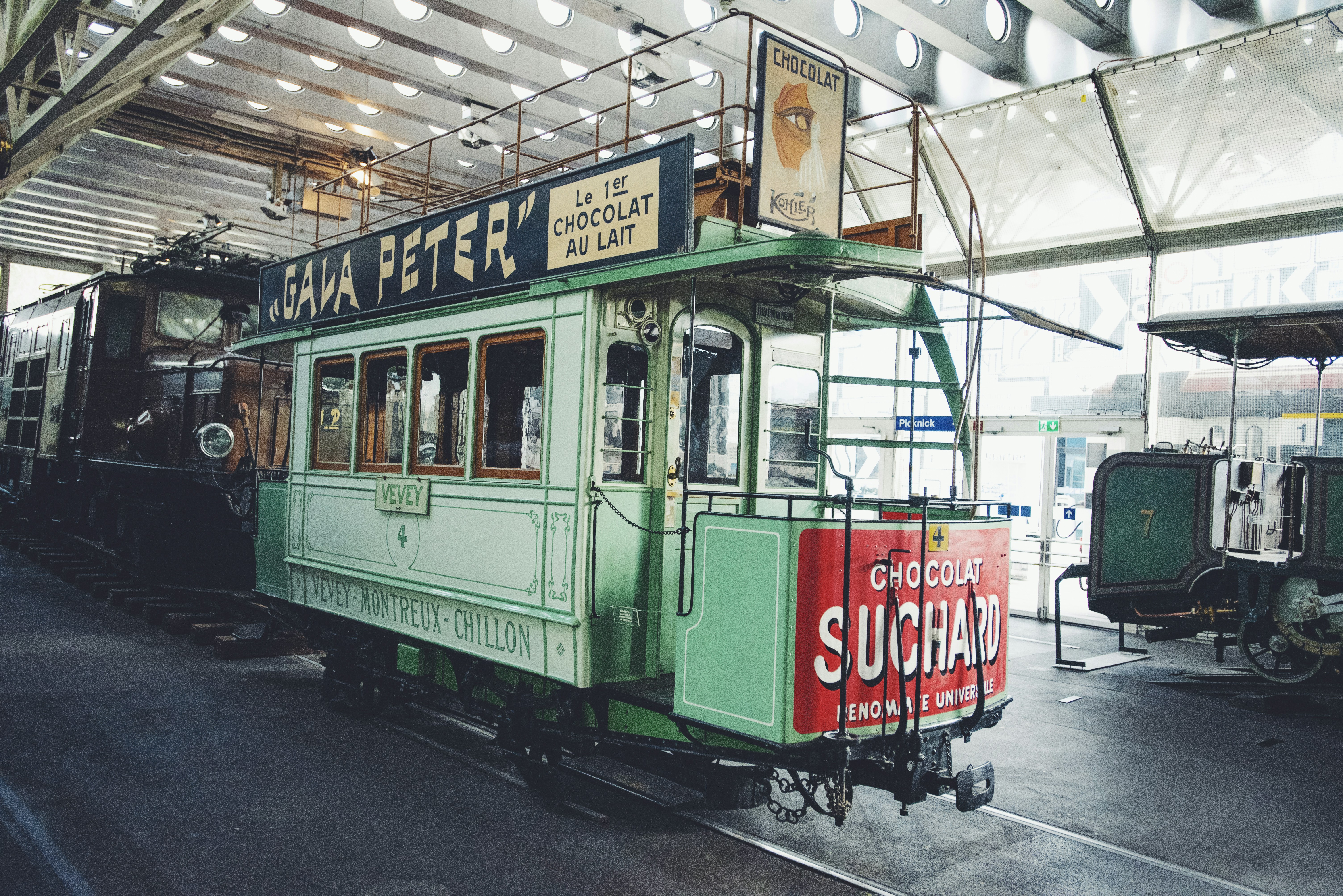 a trolley in a train station
