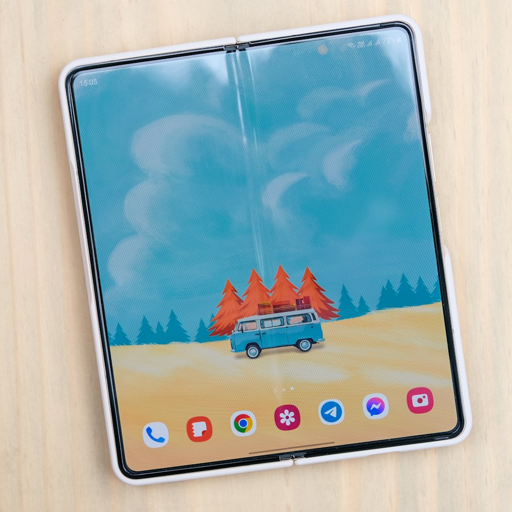 a tablet with a picture of a truck on the screen