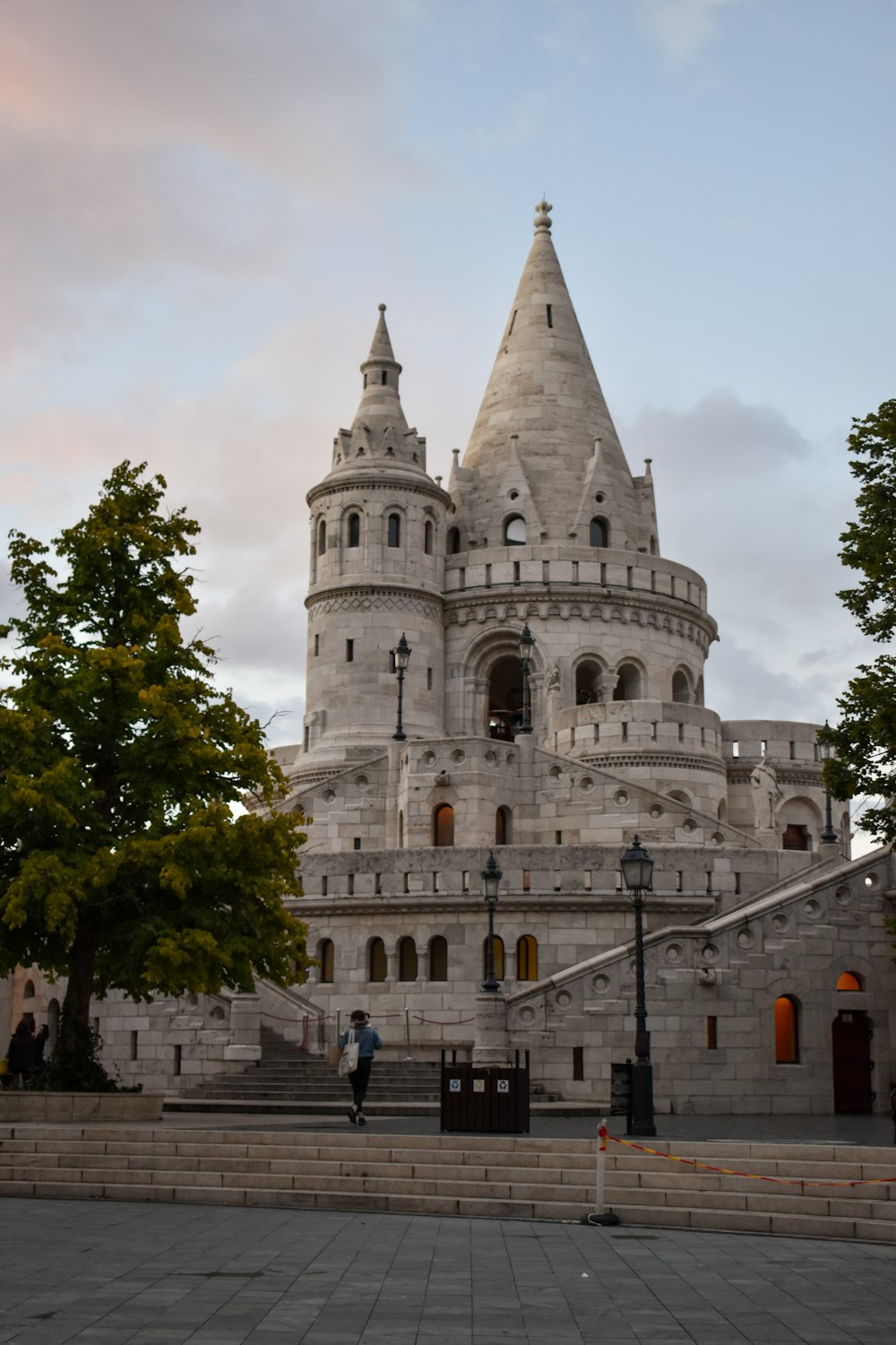 a large stone building with a tower