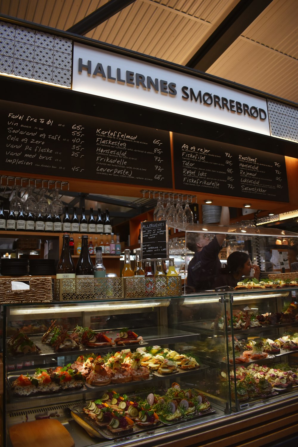 a counter with food and drinks