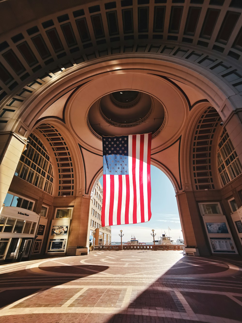 a flag from a building