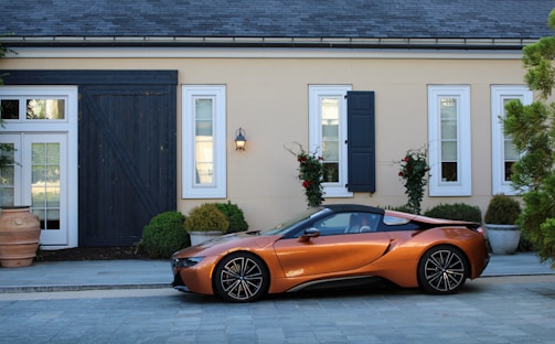 a car parked in front of a house