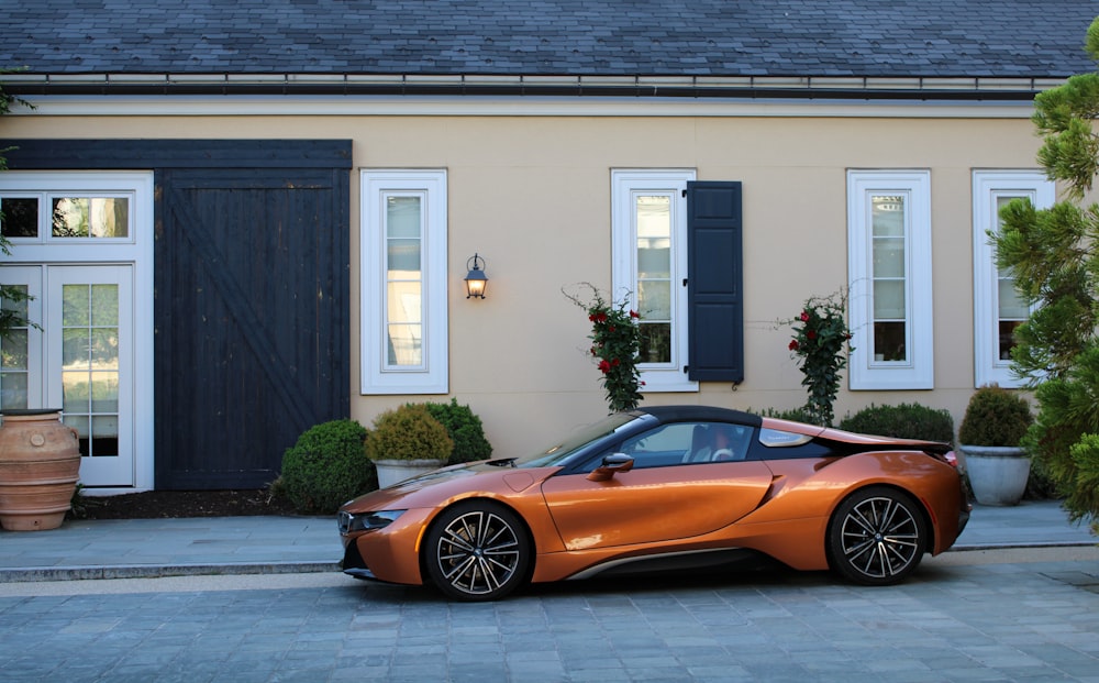 a car parked in front of a house