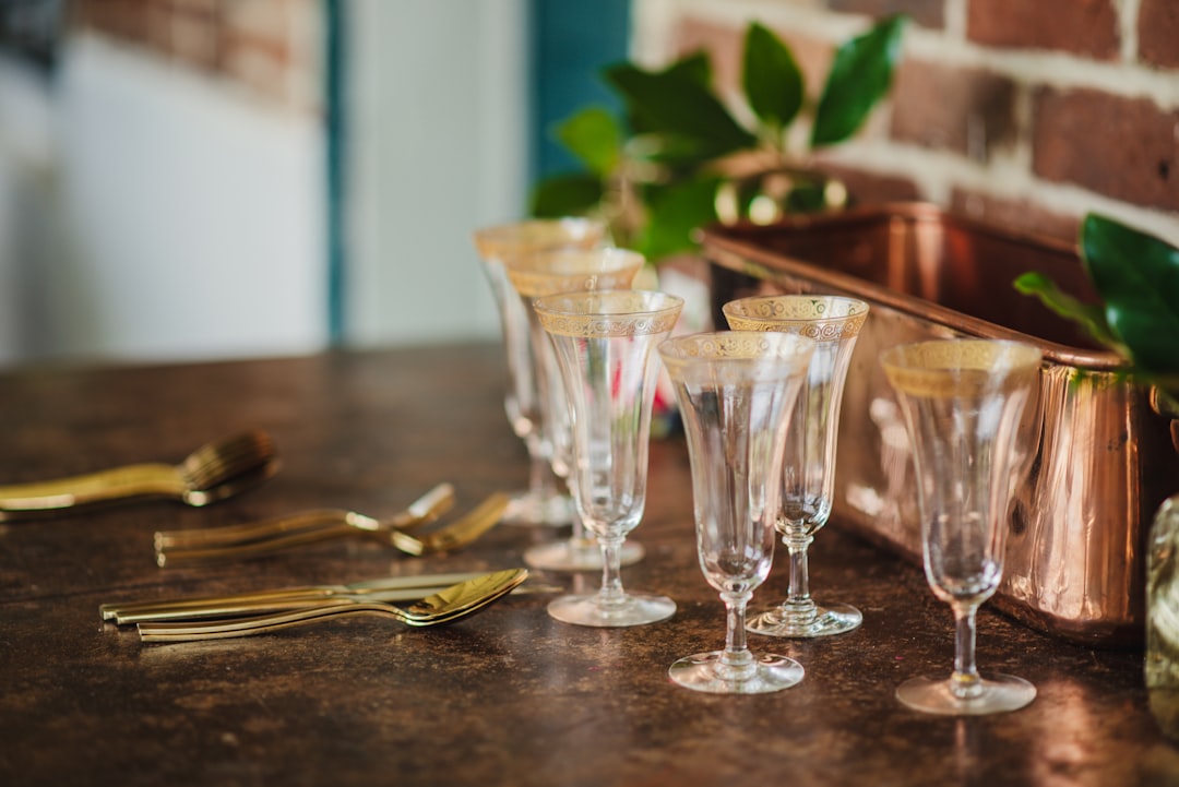 a group of empty glasses,