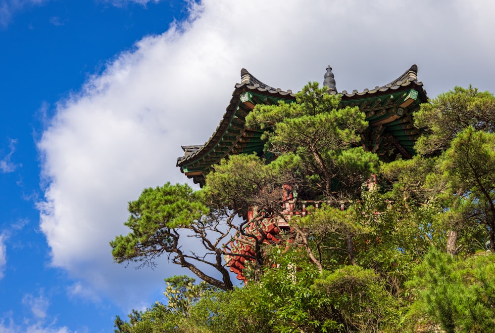 a building with trees around it