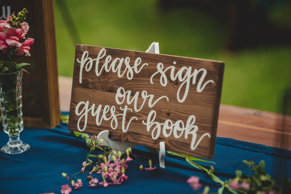 a sign on a table