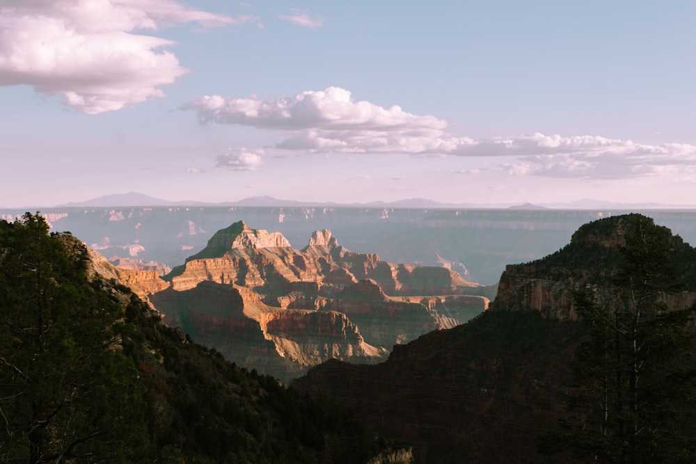 a view of a canyon with a river running through it