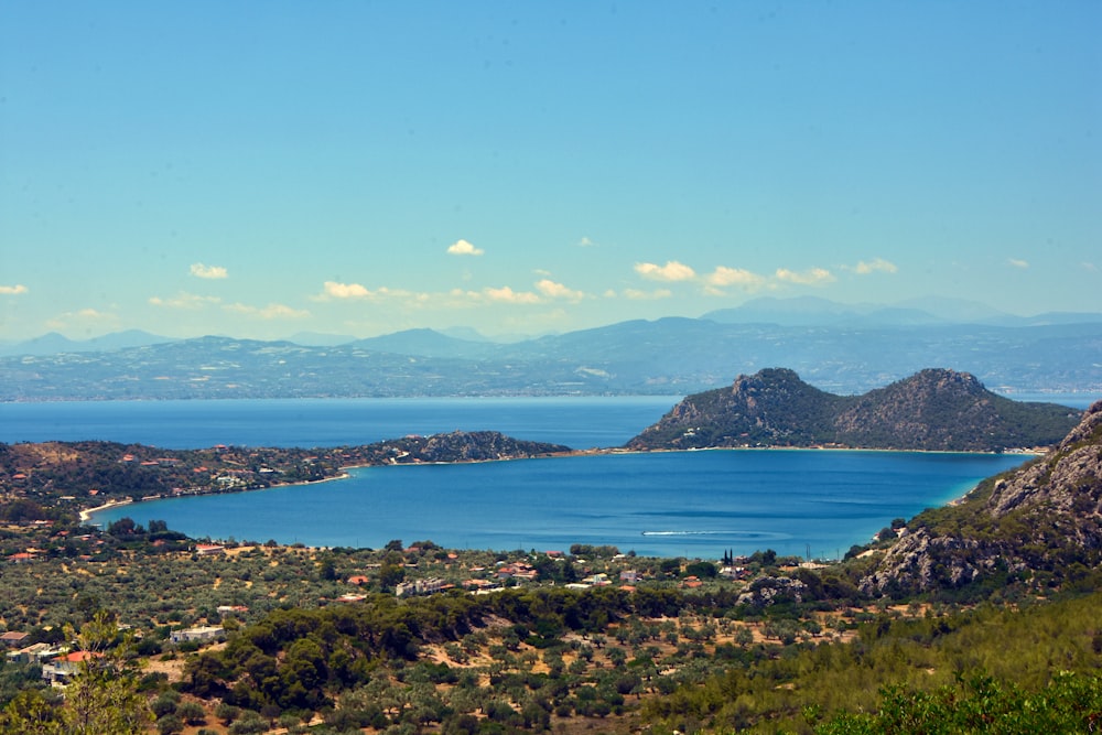 a body of water with land around it