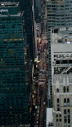 A cinematic drone shot capturing a bustling cityscape, showcasing dynamic video production.