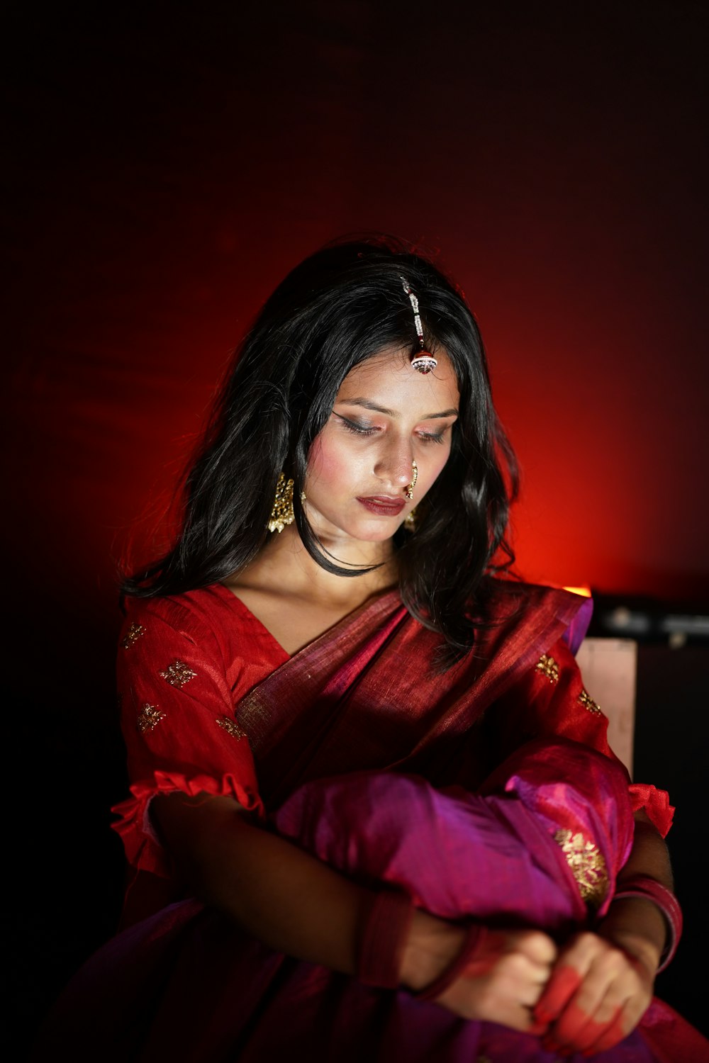 a person in a red dress