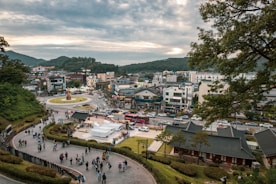 A scenic view of travelers exploring a vibrant city with accessible transport.