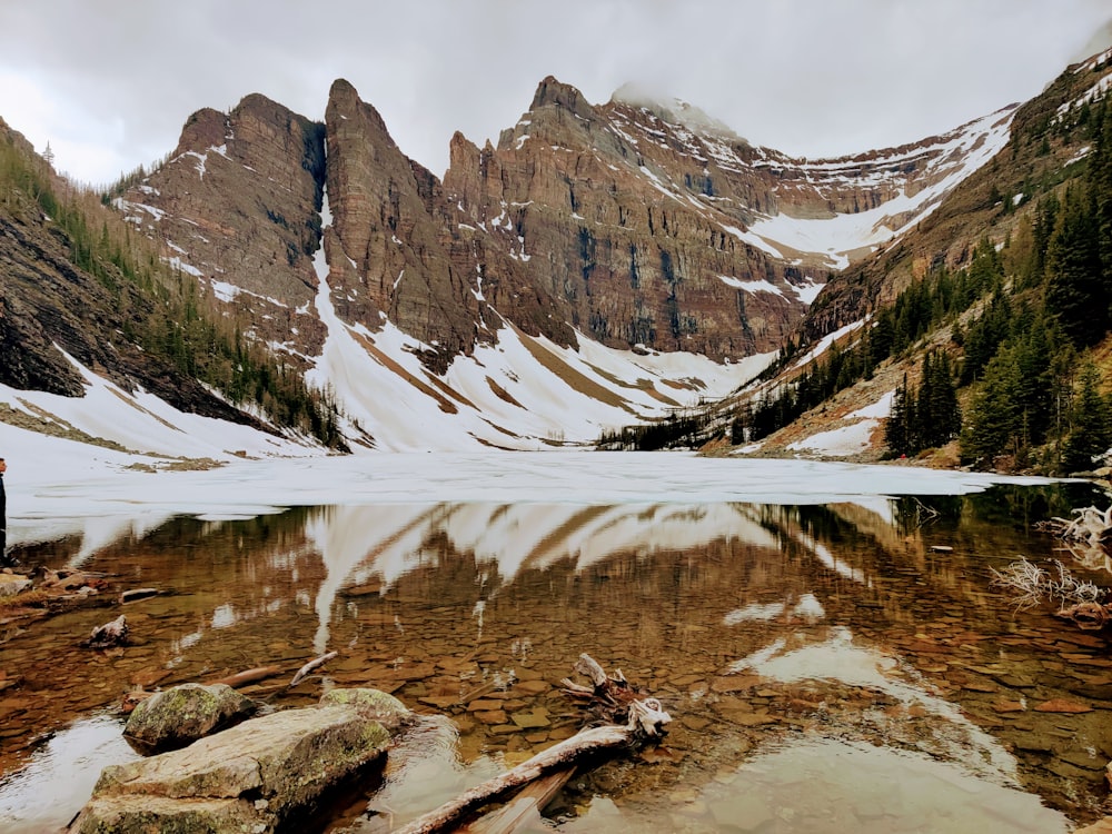 a river running through a snowy mountainous region