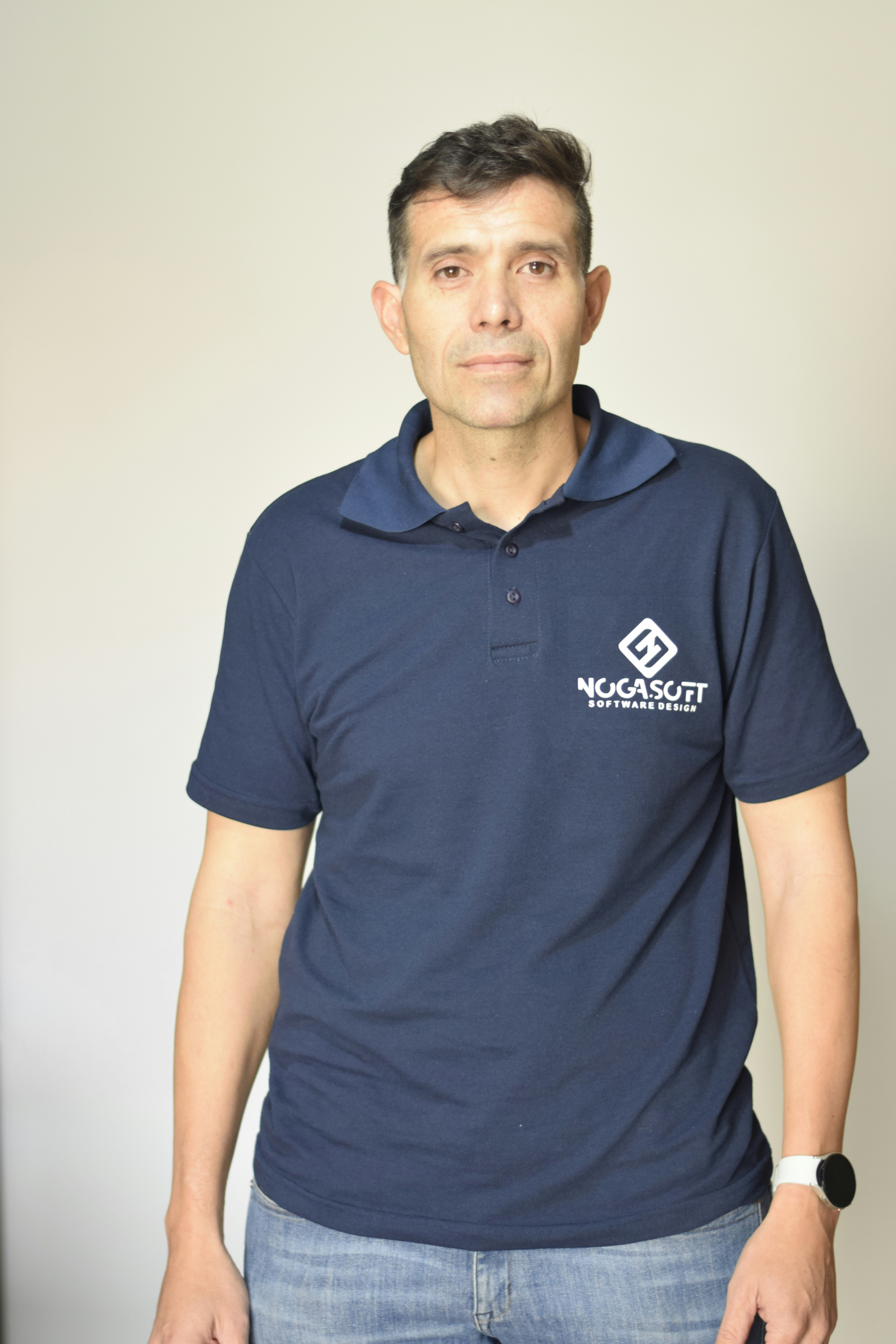 a man wearing a blue shirt