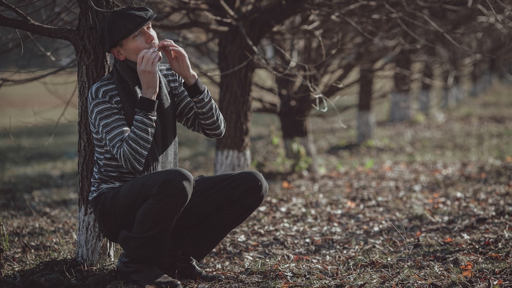 a person sitting on a tree