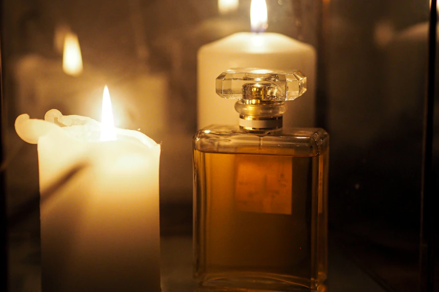 Hand-poured cedar scented candle in an amber glass jar