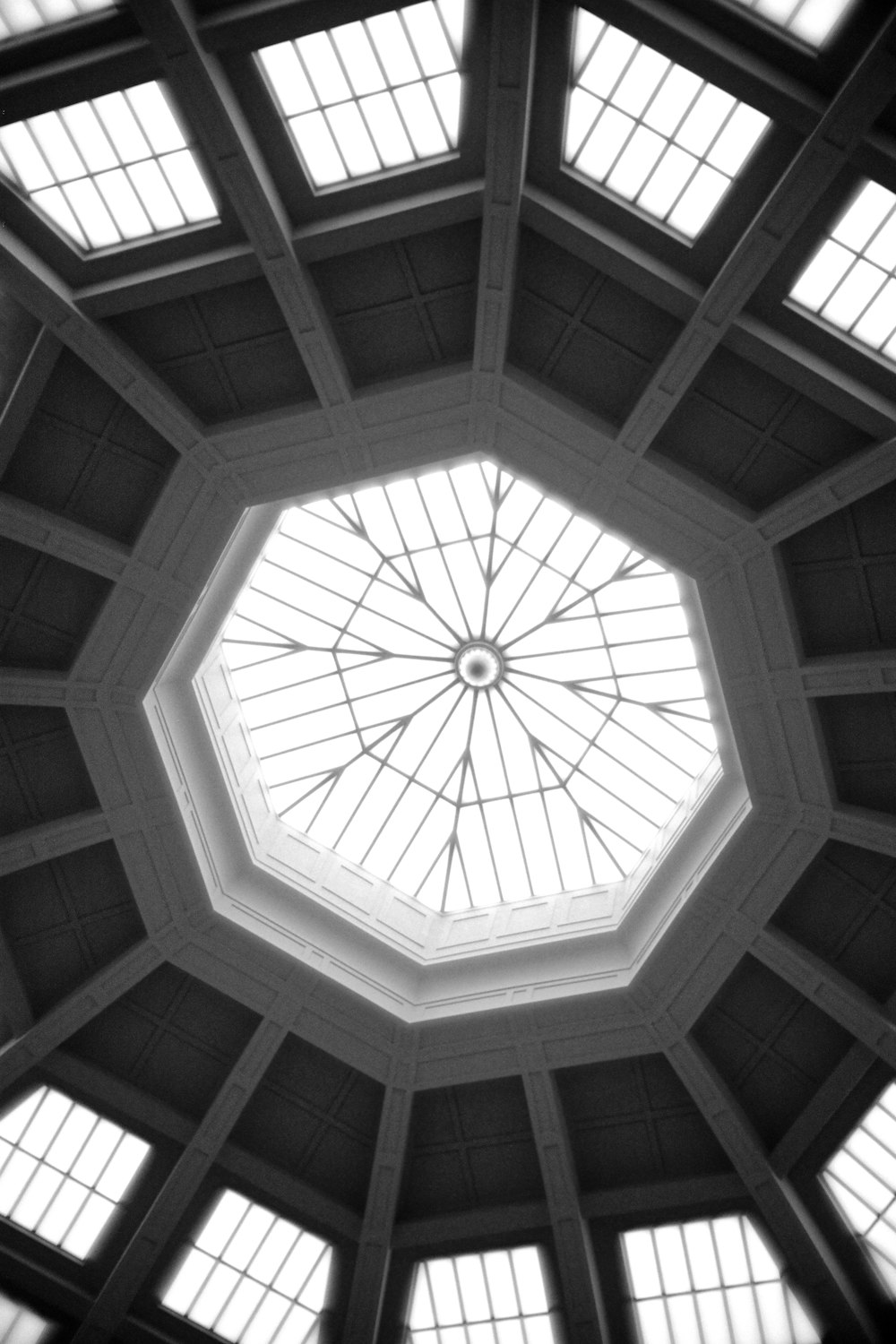 a large circular ceiling with windows