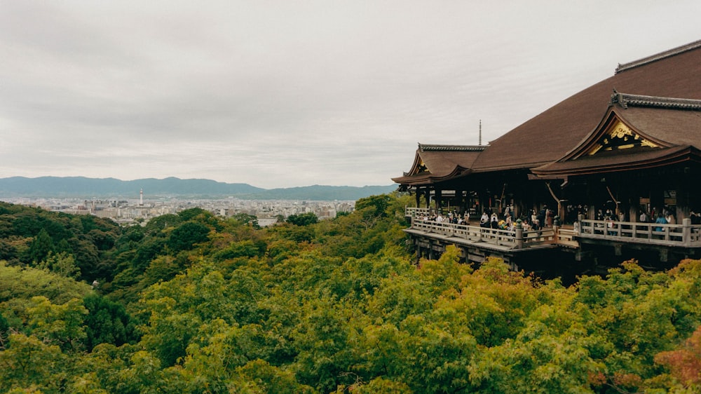 Kiyomizu-dera with a roof surrounded by trees