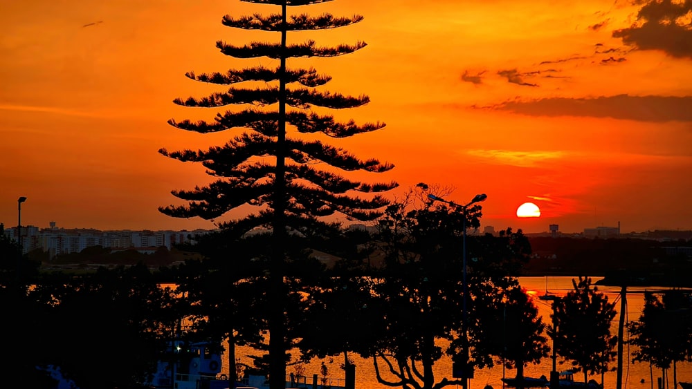 a sunset over a city