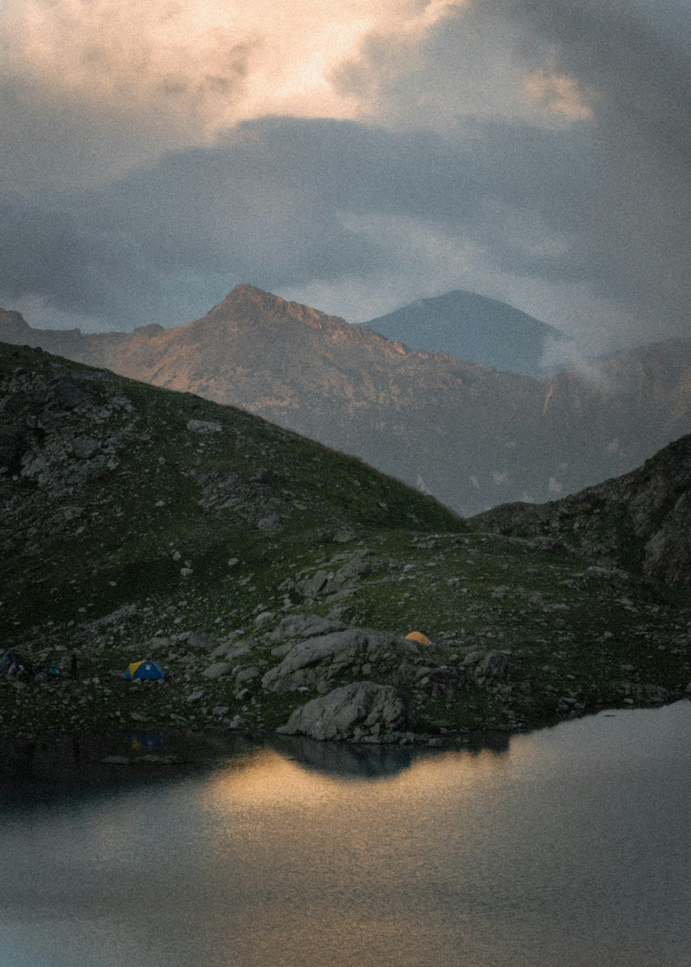 a large mountain in the background