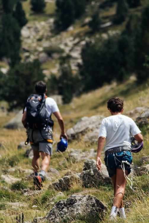 a couple of people hiking