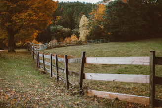 a wooden fence in a field