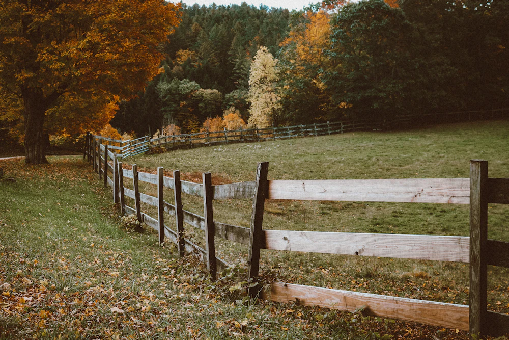 Wooden fence line across an open field
