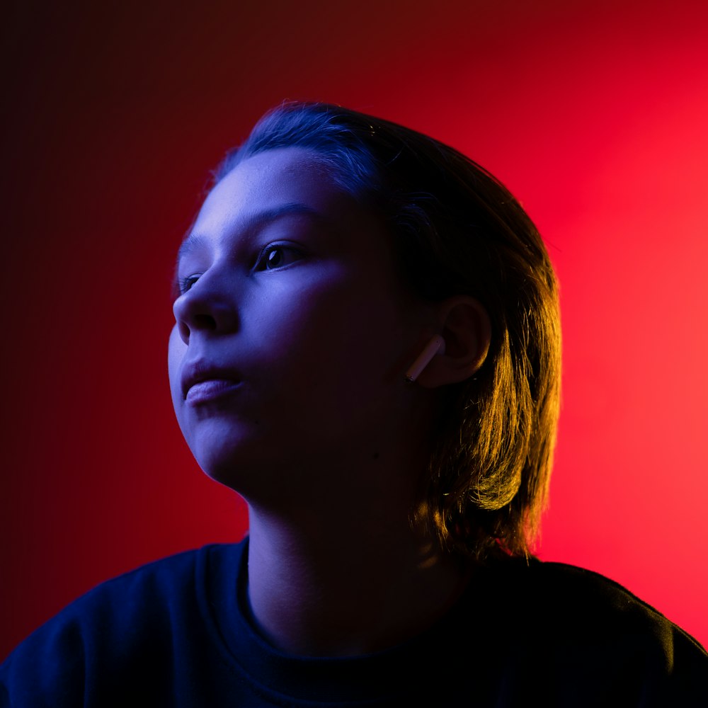 a person with a red background