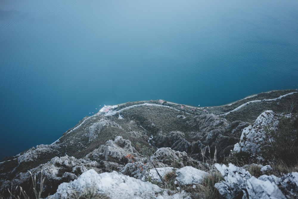 Una montagna innevata con alberi