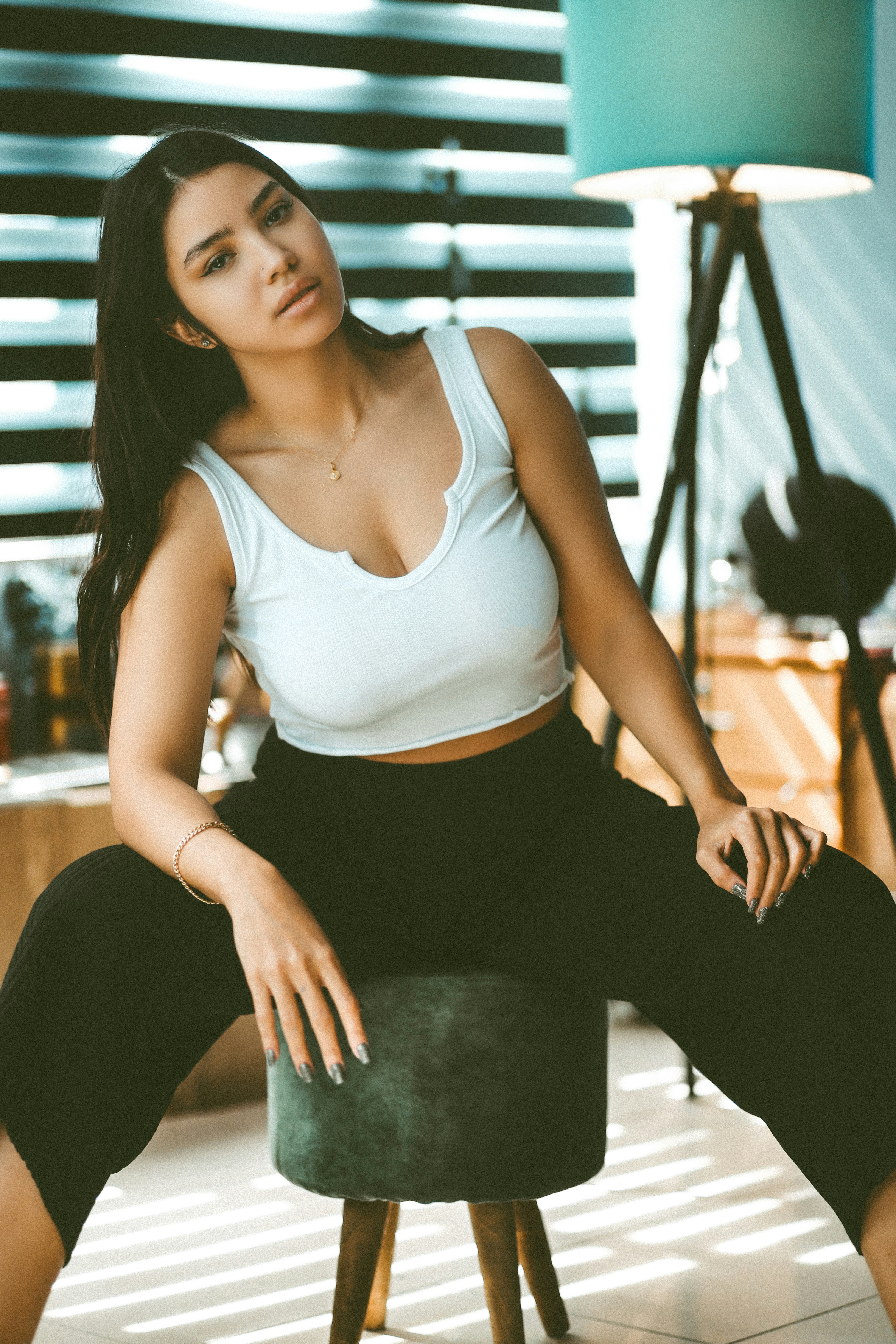 a woman sitting on a chair