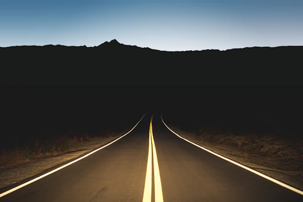 a long straight road with trees on either side of it