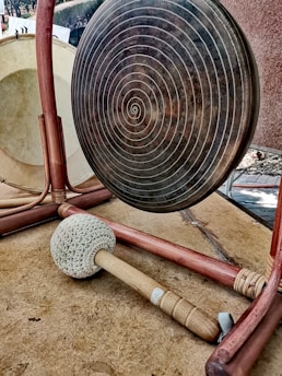 Close-up of a beautifully crafted gong.