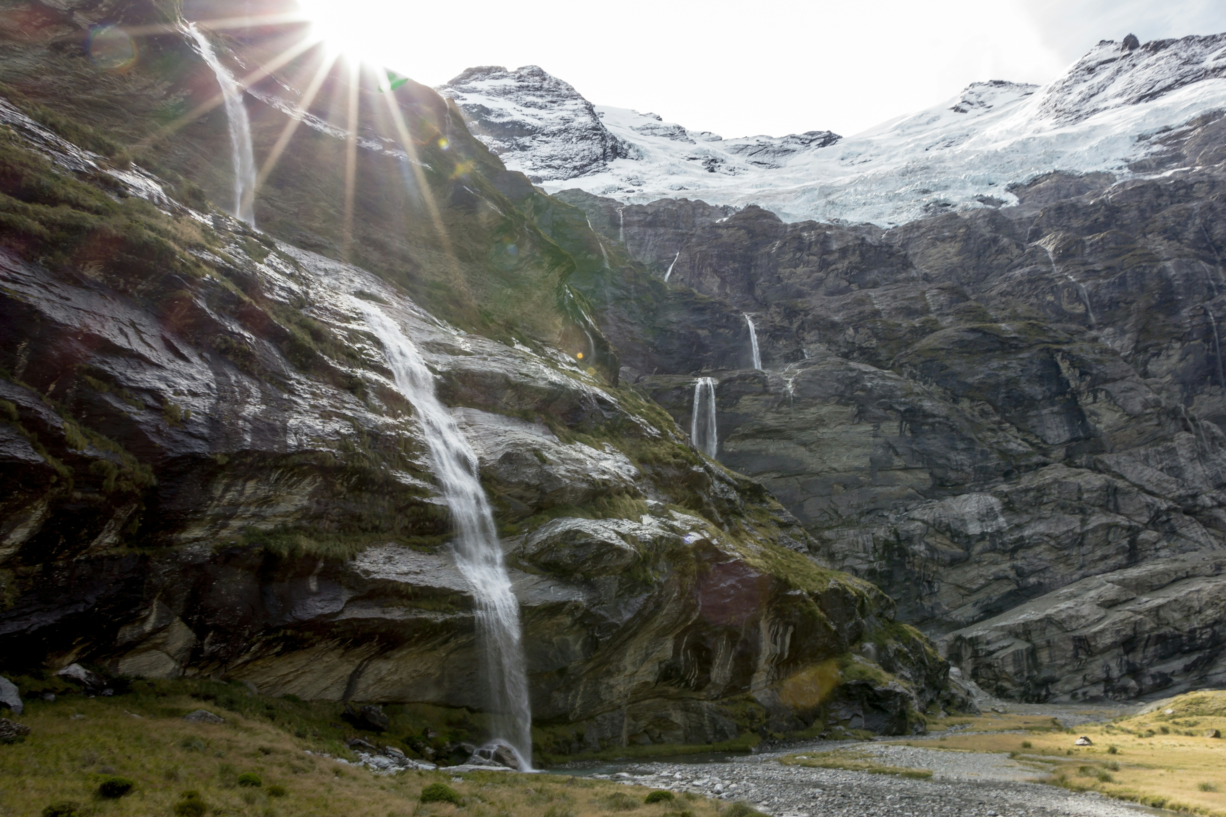 a waterfall in a rocky area