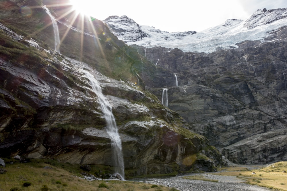 a waterfall in a rocky area