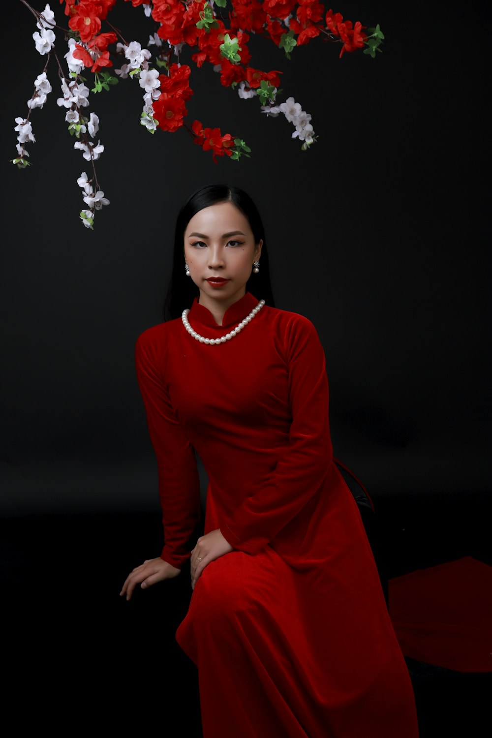 a person in a red dress