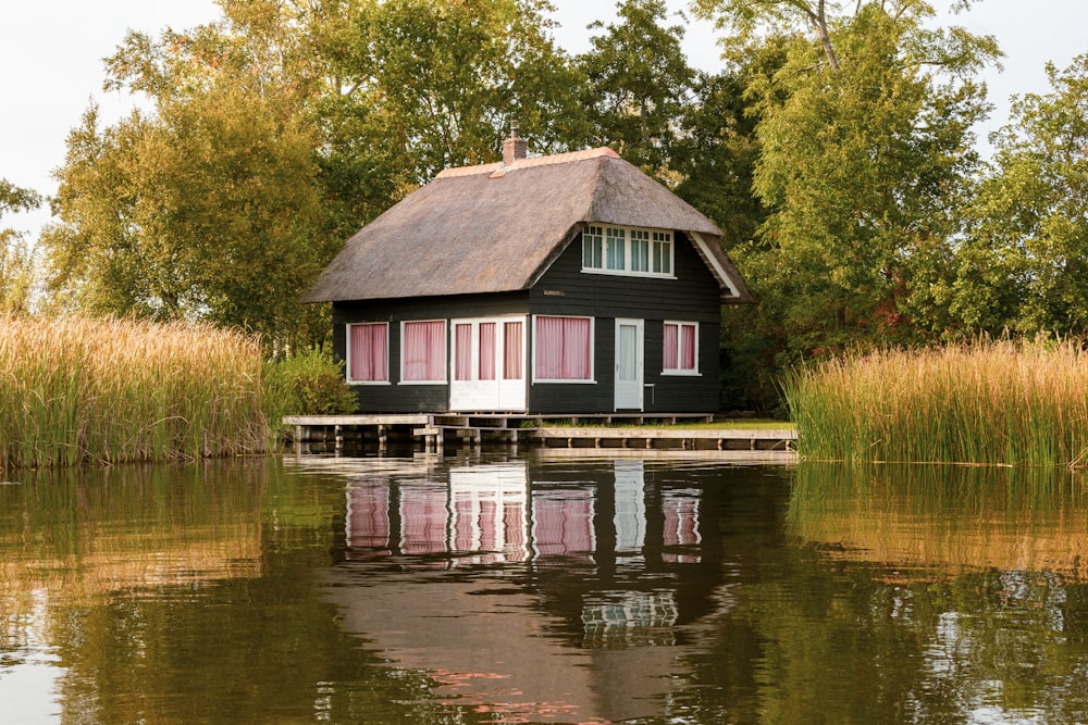 a house on a dock in a lake