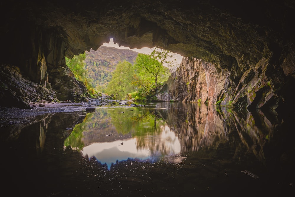 a cave with a body of water in it