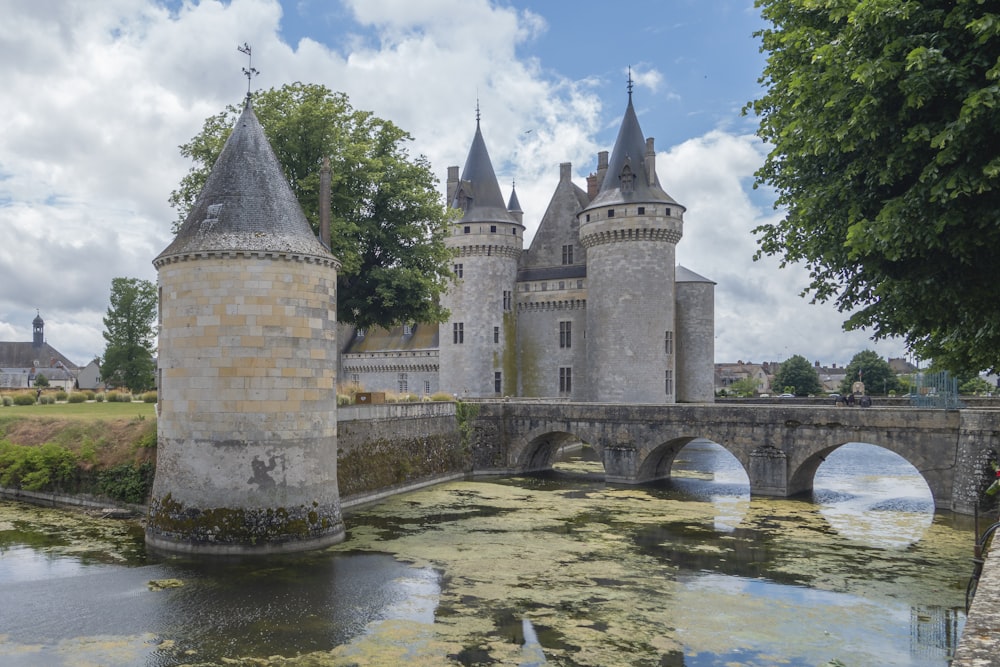 a castle with a bridge over a river