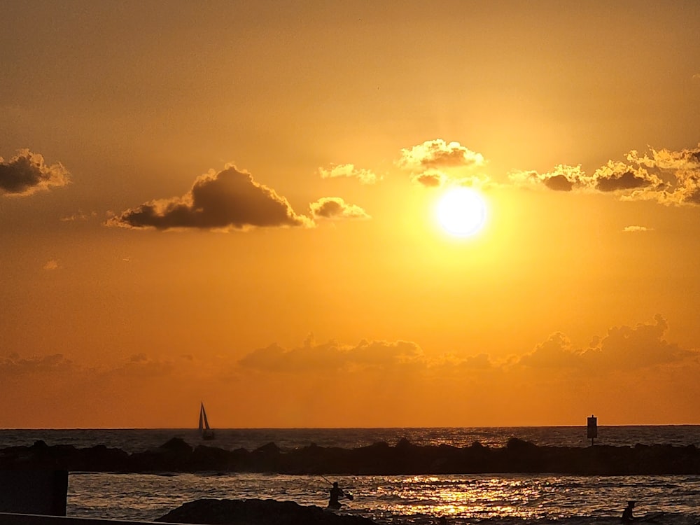 a sunset over a beach