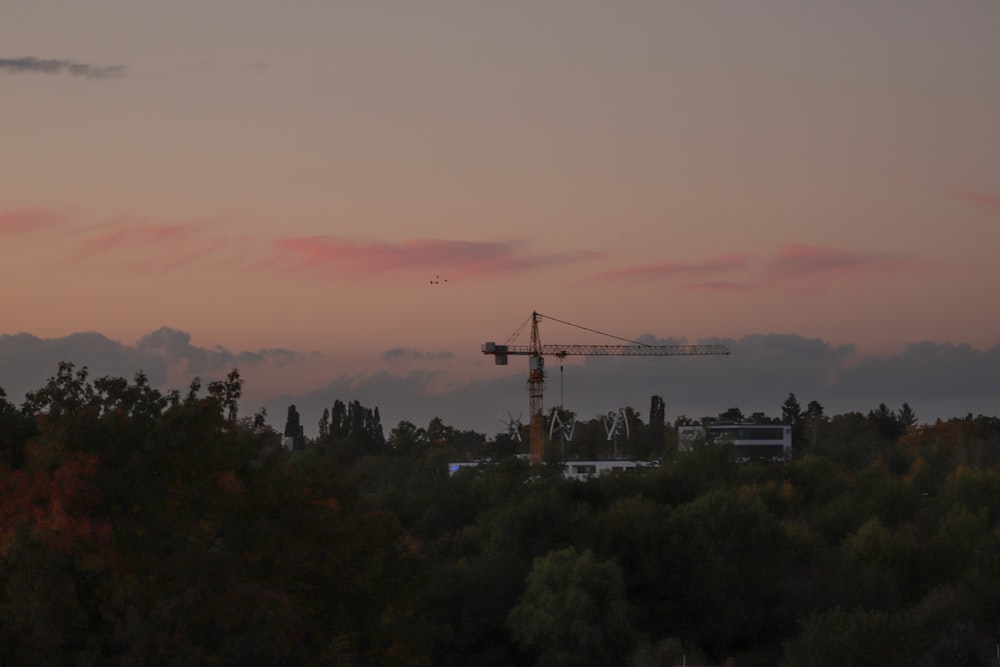 a crane in the distance