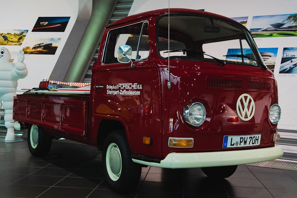 a red van parked in a garage