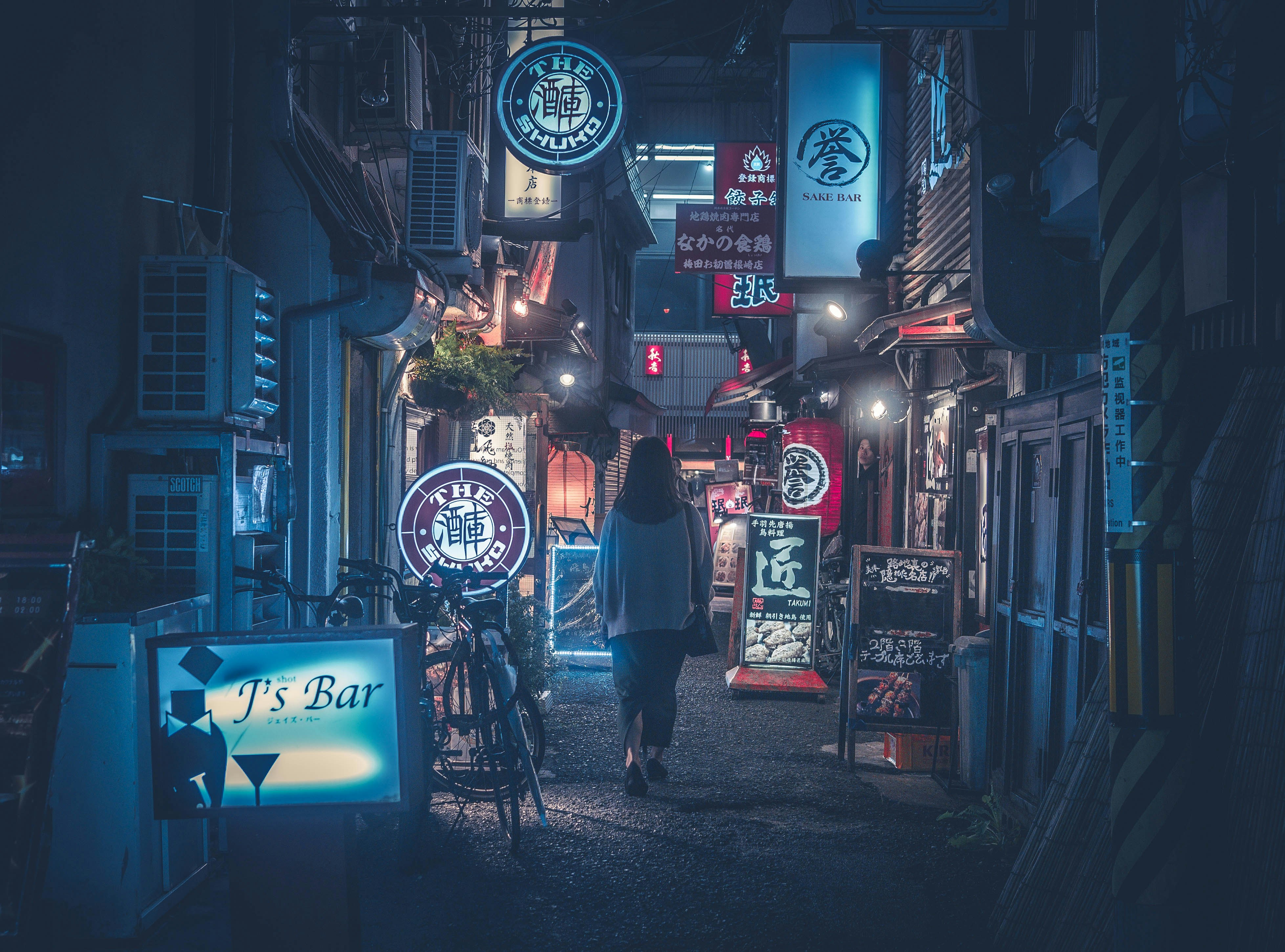 Alley with neon lighting