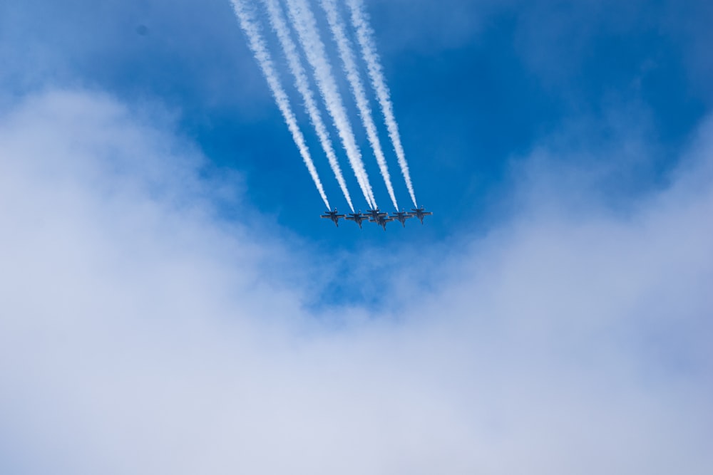 a group of jets flying in formation