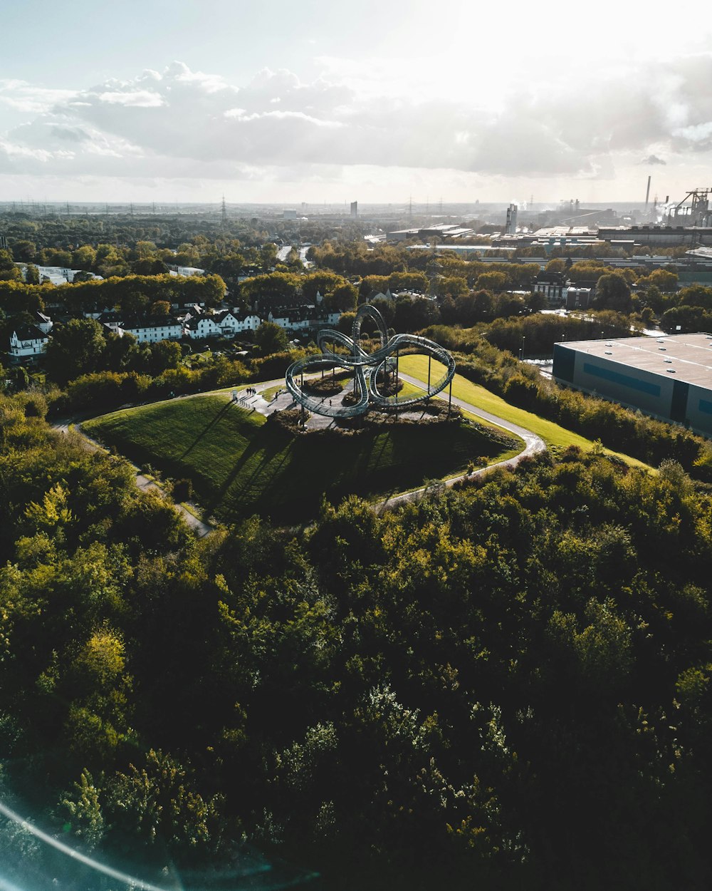 a park with a park and a river