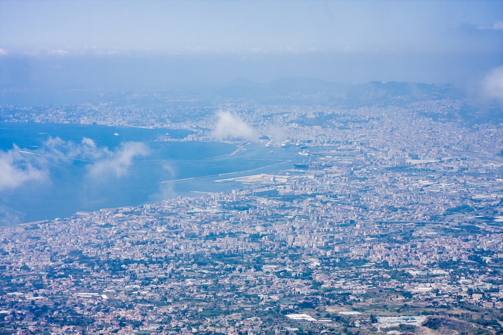 a city with a cloud in the sky